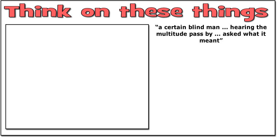 “a certain blind man ... hearing the multitude pass by ... asked what it meant”
